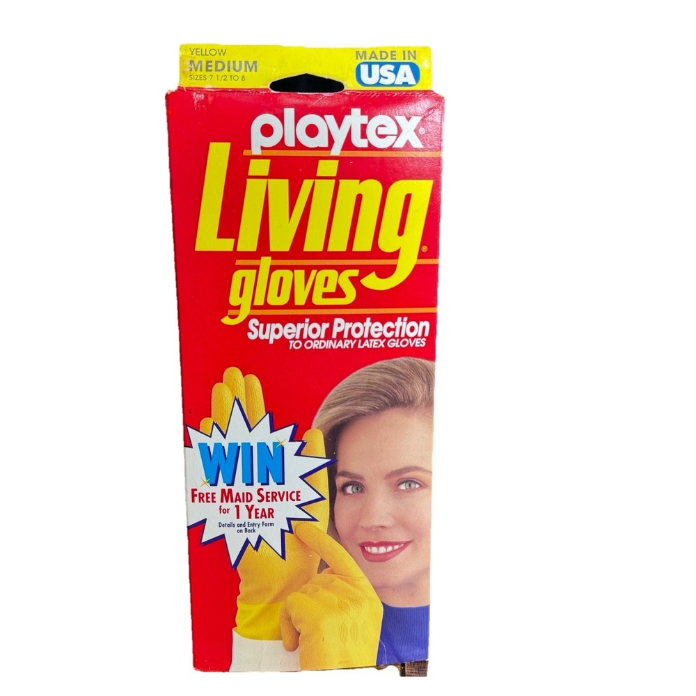 Vtg NOS Playtex Living Gloves Yellow Size Medium Long Cuff Cotton Lined USA NEW